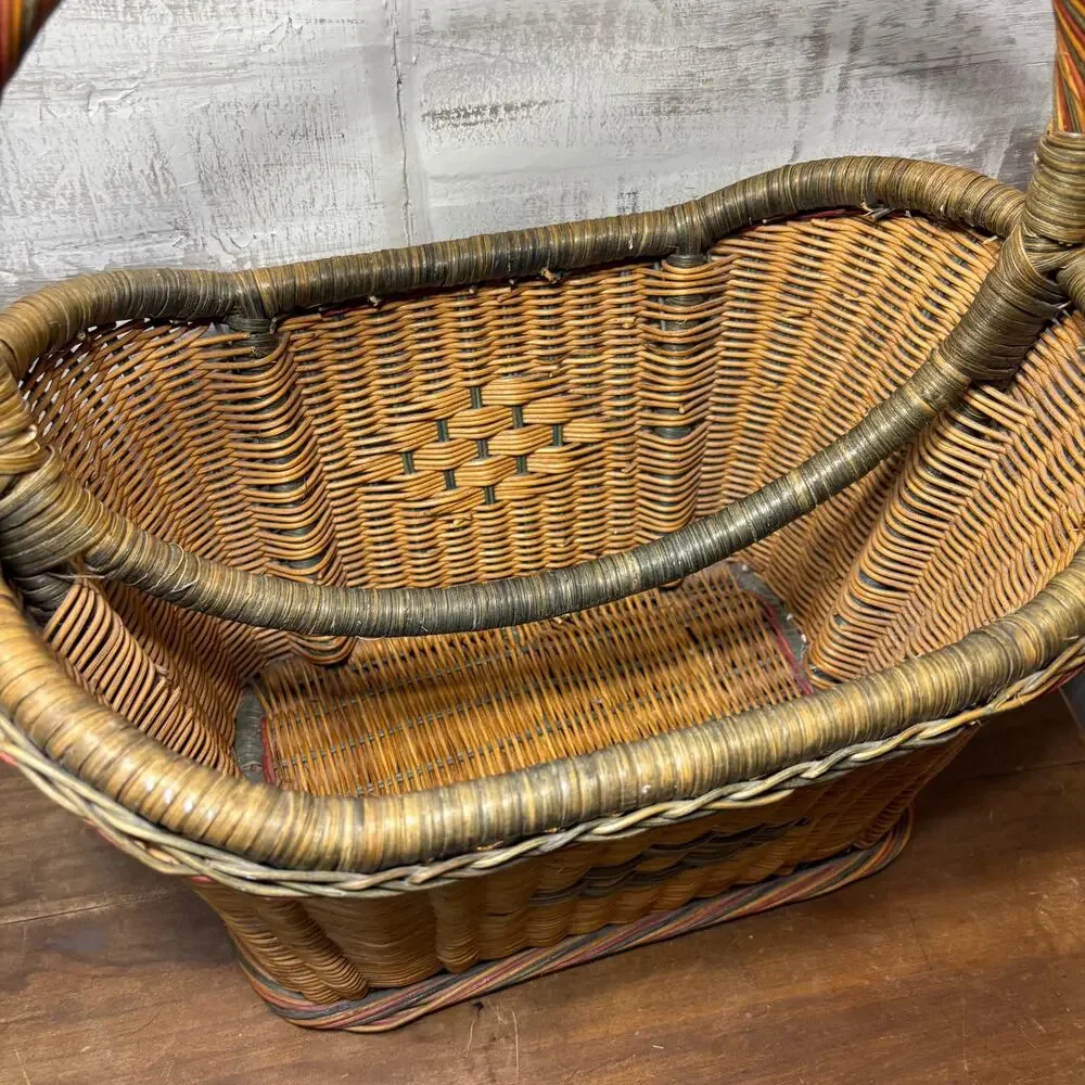 Vintage Wicker Magazine Rack with Handles